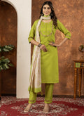 Prazu Fashion Parrot Green Marina Silk Thread Embroidered Kurta Set | Grocsy