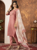 Prazu Fashion Peach Marina Silk Thread Embroidered Kurta Set | Grocsy