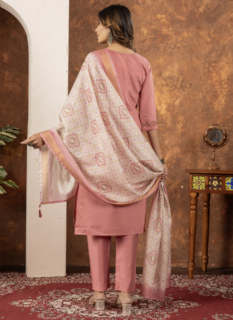 Prazu Fashion Peach Marina Silk Thread Embroidered Kurta Set | Grocsy