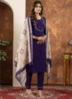 Prazu Fashion Purple Marina Silk Thread Embroidered Kurta Set | Grocsy