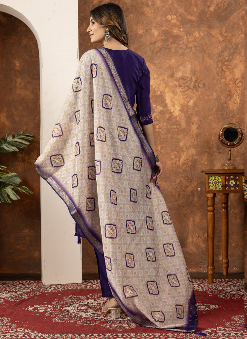 Prazu Fashion Purple Marina Silk Thread Embroidered Kurta Set | Grocsy