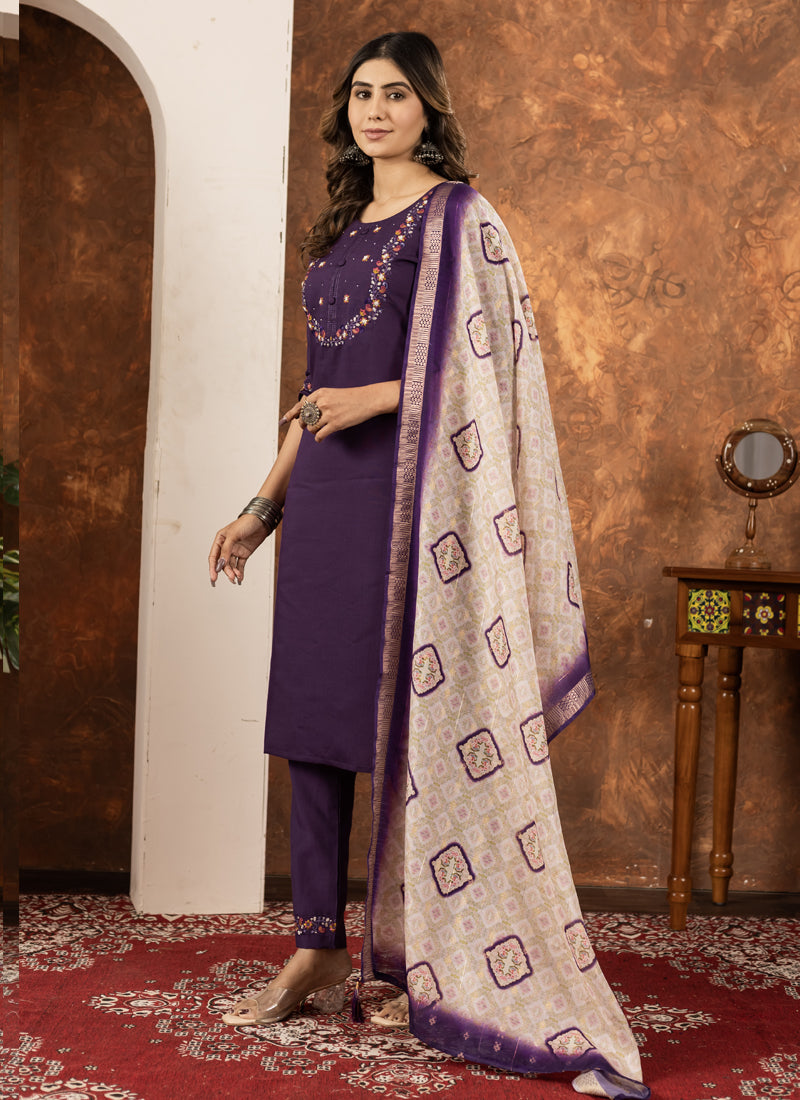 Prazu Fashion Wine Marina Silk Thread Embroidered Kurta Set | Grocsy