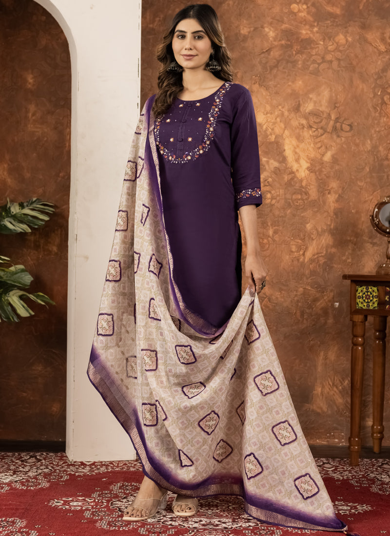 Prazu Fashion Wine Marina Silk Thread Embroidered Kurta Set | Grocsy