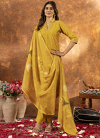 Prazu Fashion Yellow Roman Silk Thread Embroidered Sequence Kurta Set | Grocsy