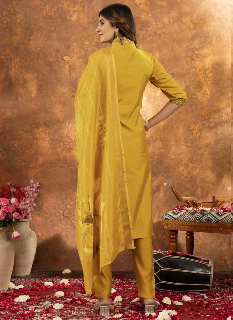 Prazu Fashion Yellow Roman Silk Thread Embroidered Sequence Kurta Set | Grocsy