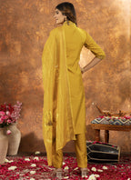 Prazu Fashion Yellow Roman Silk Thread Embroidered Sequence Kurta Set | Grocsy