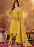 Prazu Fashion Yellow Roman Silk Thread Embroidered Sequence Kurta Set | Grocsy