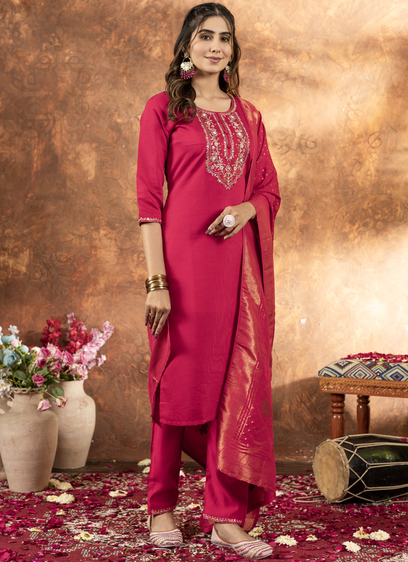 Prazu Fashion Pink Marina Silk Thread Embroidered Kurta Set | Grocsy