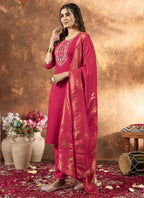 Prazu Fashion Pink Marina Silk Thread Embroidered Kurta Set | Grocsy