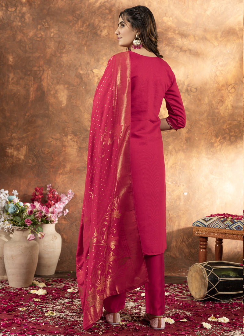 Prazu Fashion Pink Marina Silk Thread Embroidered Kurta Set | Grocsy