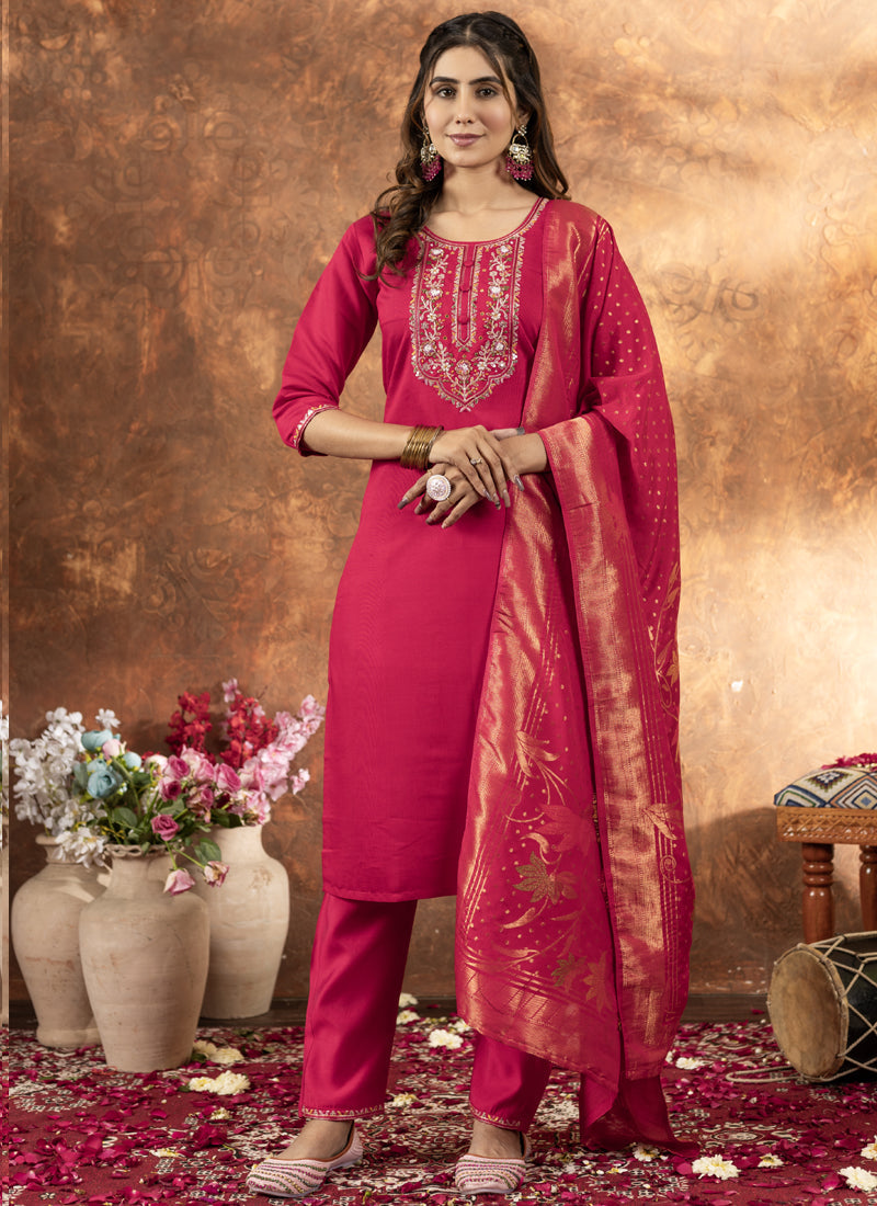 Prazu Fashion Pink Marina Silk Thread Embroidered Kurta Set | Grocsy