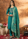 Prazu Fashion Rama Green Marina Silk Thread Embroidered Kurta Set | Grocsy