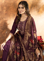 Prazu Fashion Wine Marina Silk Thread Embroidered Kurta Set | Grocsy