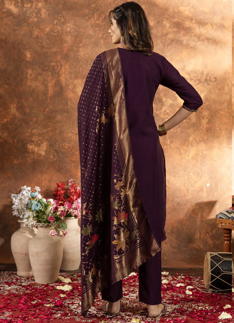 Prazu Fashion Wine Marina Silk Thread Embroidered Kurta Set | Grocsy