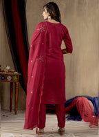 Prazu Fashion Rani Pink Roman Silk Thread Embroidered Designer Kurta Set | Grocsy