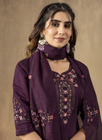 Prazu Fashion Wine Roman Silk Thread Embroidered Designer Kurta Set | Grocsy
