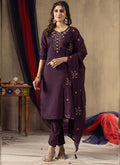 Prazu Fashion Wine Roman Silk Thread Embroidered Designer Kurta Set | Grocsy