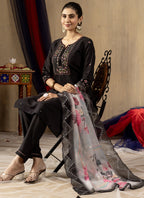 Prazu Fashion Black Roman Silk Thread Embroidered Designer Kurta Set | Grocsy