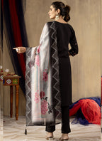 Prazu Fashion Black Roman Silk Thread Embroidered Designer Kurta Set | Grocsy