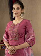 Prazu Fashion Onion Pink Roman Silk Thread Embroidered Designer Kurta Set | Grocsy