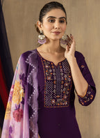 Prazu Fashion Purple Roman Silk Thread Embroidered Designer Kurta Set | Grocsy