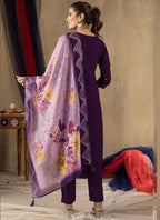Prazu Fashion Purple Roman Silk Thread Embroidered Designer Kurta Set | Grocsy