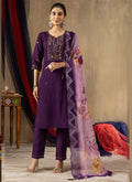 Prazu Fashion Purple Roman Silk Thread Embroidered Designer Kurta Set | Grocsy
