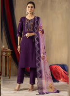 Prazu Fashion Purple Roman Silk Thread Embroidered Designer Kurta Set | Grocsy