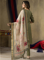 Prazu Fashion Mehendi Shimmer Gold Silk Thread Embroidered Designer Kurta Set | Grocsy