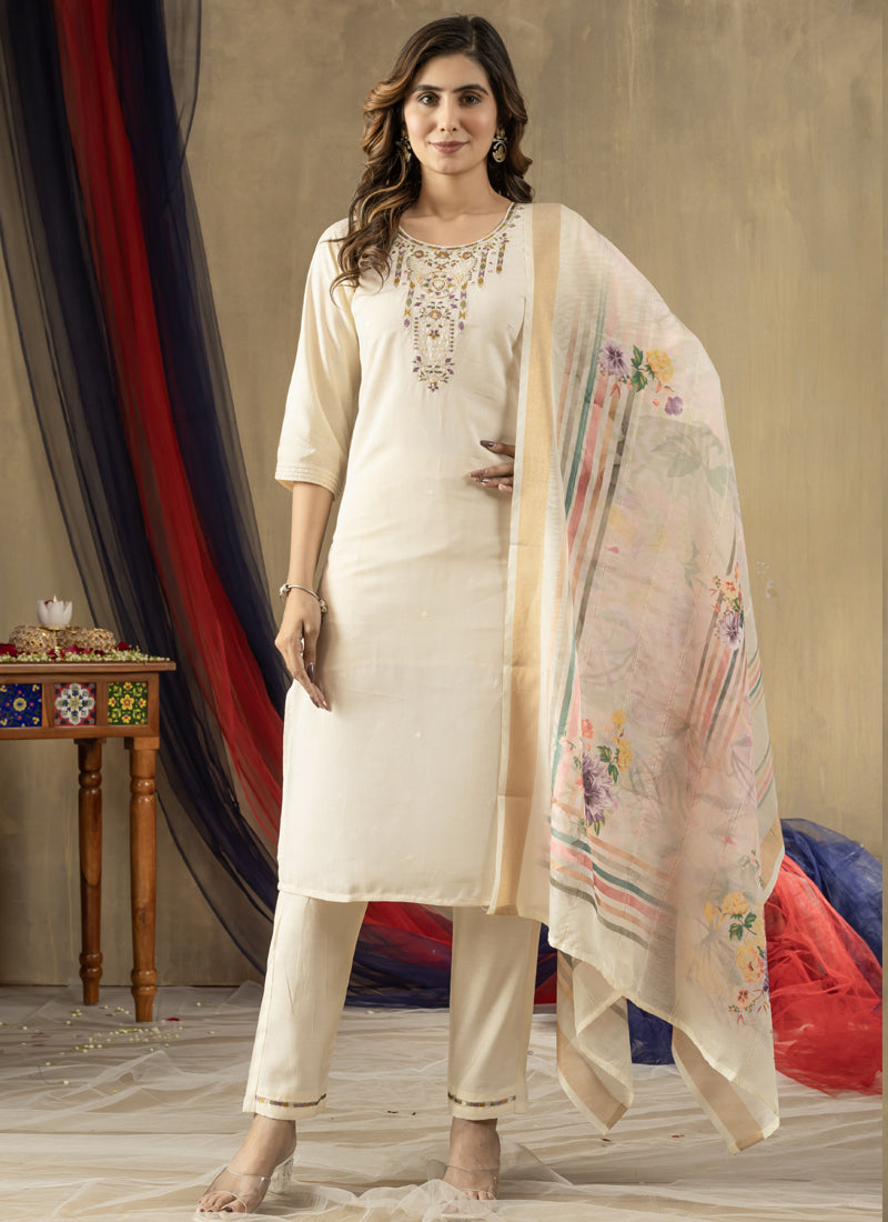 Prazu Fashion Off White Shimmer Gold Silk Thread Embroidered Designer Kurta Set | Grocsy