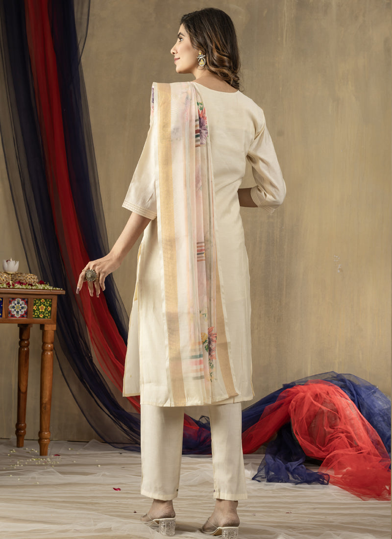 Prazu Fashion Off White Shimmer Gold Silk Thread Embroidered Designer Kurta Set | Grocsy