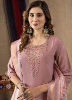 Prazu Fashion Onion Pink Shimmer Gold Silk Thread Embroidered Designer Kurta Set | Grocsy