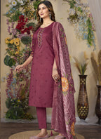 Prazu Fashion Wine Roman Silk Thread Embroidered Designer Kurta Set | Grocsy