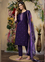 Prazu Fashion Purple Roman Silk Thread Embroidered Designer Kurta Set | Grocsy