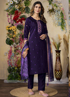 Prazu Fashion Purple Roman Silk Thread Embroidered Designer Kurta Set | Grocsy