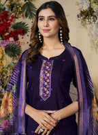 Prazu Fashion Purple Roman Silk Thread Embroidered Designer Kurta Set | Grocsy