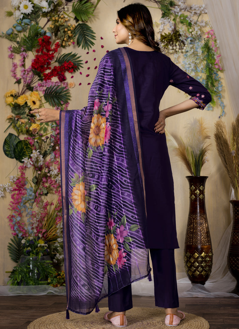 Prazu Fashion Purple Roman Silk Thread Embroidered Designer Kurta Set | Grocsy