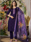 Prazu Fashion Purple Roman Silk Thread Embroidered Designer Kurta Set | Grocsy