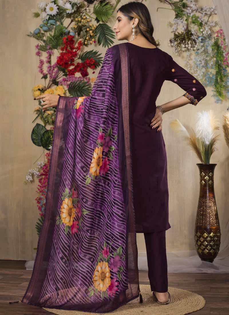 Prazu Fashion Wine Roman Silk Thread Embroidered Designer Kurta Set | Grocsy