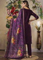 Prazu Fashion Wine Roman Silk Thread Embroidered Designer Kurta Set | Grocsy