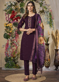Prazu Fashion Wine Roman Silk Thread Embroidered Designer Kurta Set | Grocsy