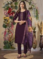 Prazu Fashion Wine Roman Silk Thread Embroidered Designer Kurta Set | Grocsy