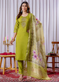 Prazu Fashion Parrot Green Viscose Silk Thread Embroidered Designer Kurta Set | Grocsy