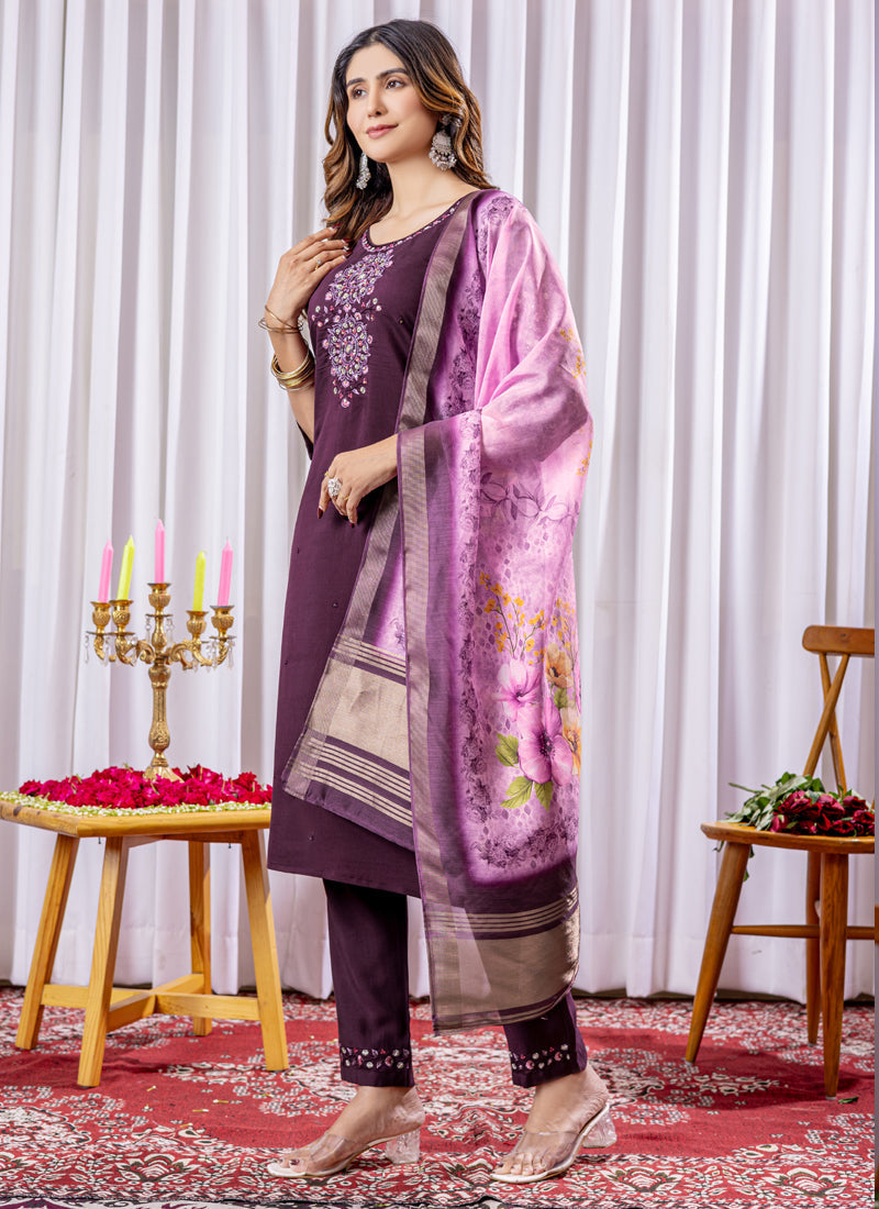 Prazu Fashion Wine Viscose Silk Thread Embroidered Designer Kurta Set | Grocsy