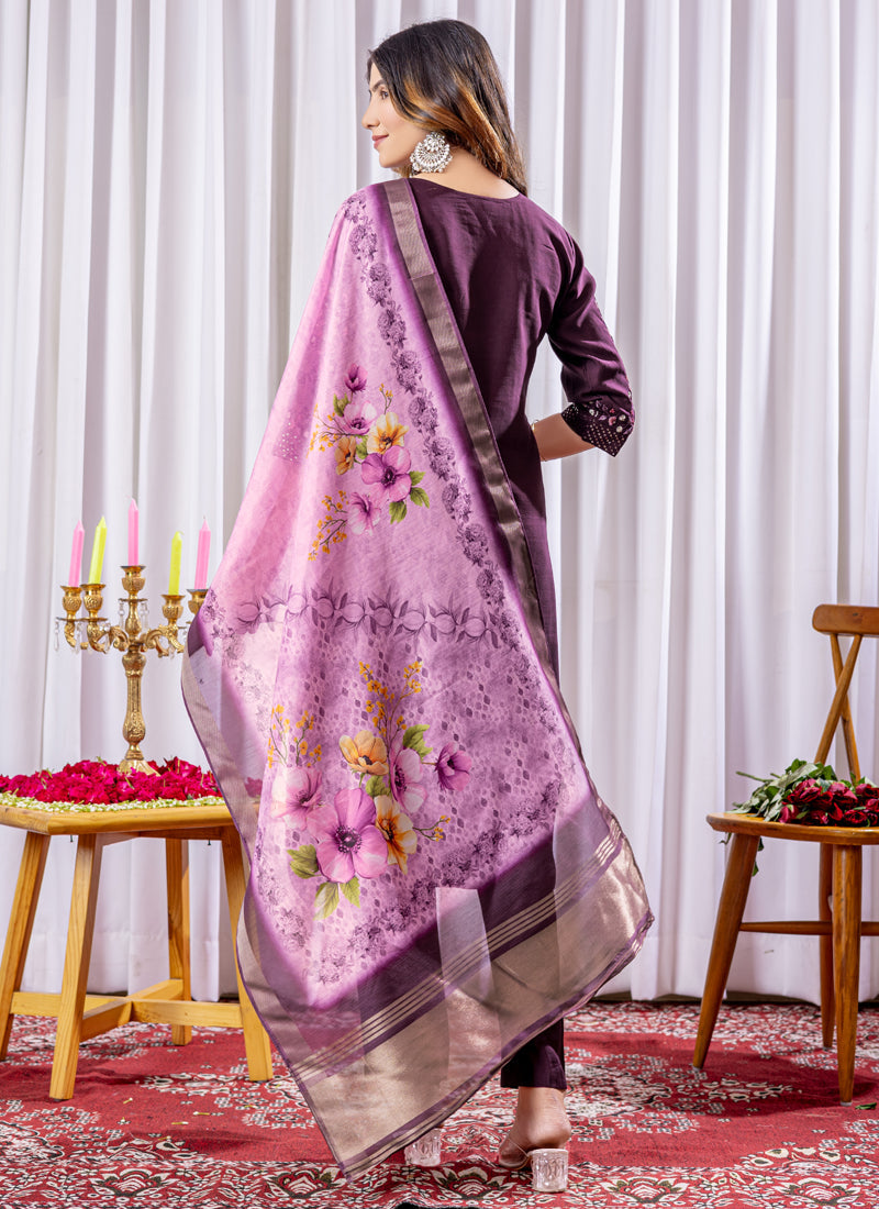 Prazu Fashion Wine Viscose Silk Thread Embroidered Designer Kurta Set | Grocsy