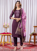 Prazu Fashion Wine Viscose Silk Thread Embroidered Designer Kurta Set | Grocsy