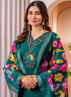 Prazu Fashion Green Viscose Silk Thread Embroidered Designer Kurta Set | Grocsy