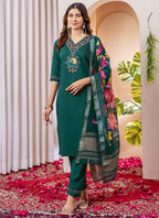 Prazu Fashion Green Viscose Silk Thread Embroidered Designer Kurta Set | Grocsy