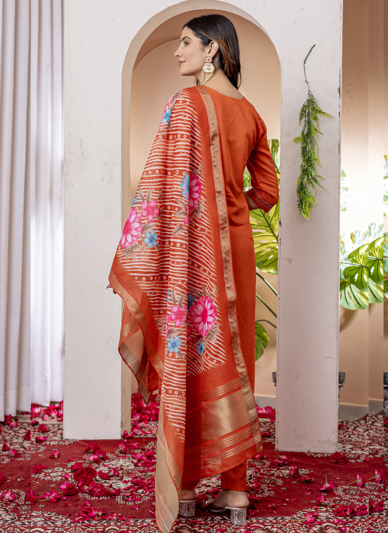 Prazu Fashion Orange Viscose Silk Thread Embroidered Designer Kurta Set | Grocsy