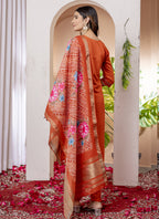 Prazu Fashion Orange Viscose Silk Thread Embroidered Designer Kurta Set | Grocsy
